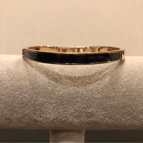 Anne Klein Bracelet,  gold tone w/ navy blue enamel, foldover clasp, extra link - Picture 1 of 13